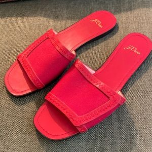 J. Crew Red Canvas Leather Slide Sandals, Size 10